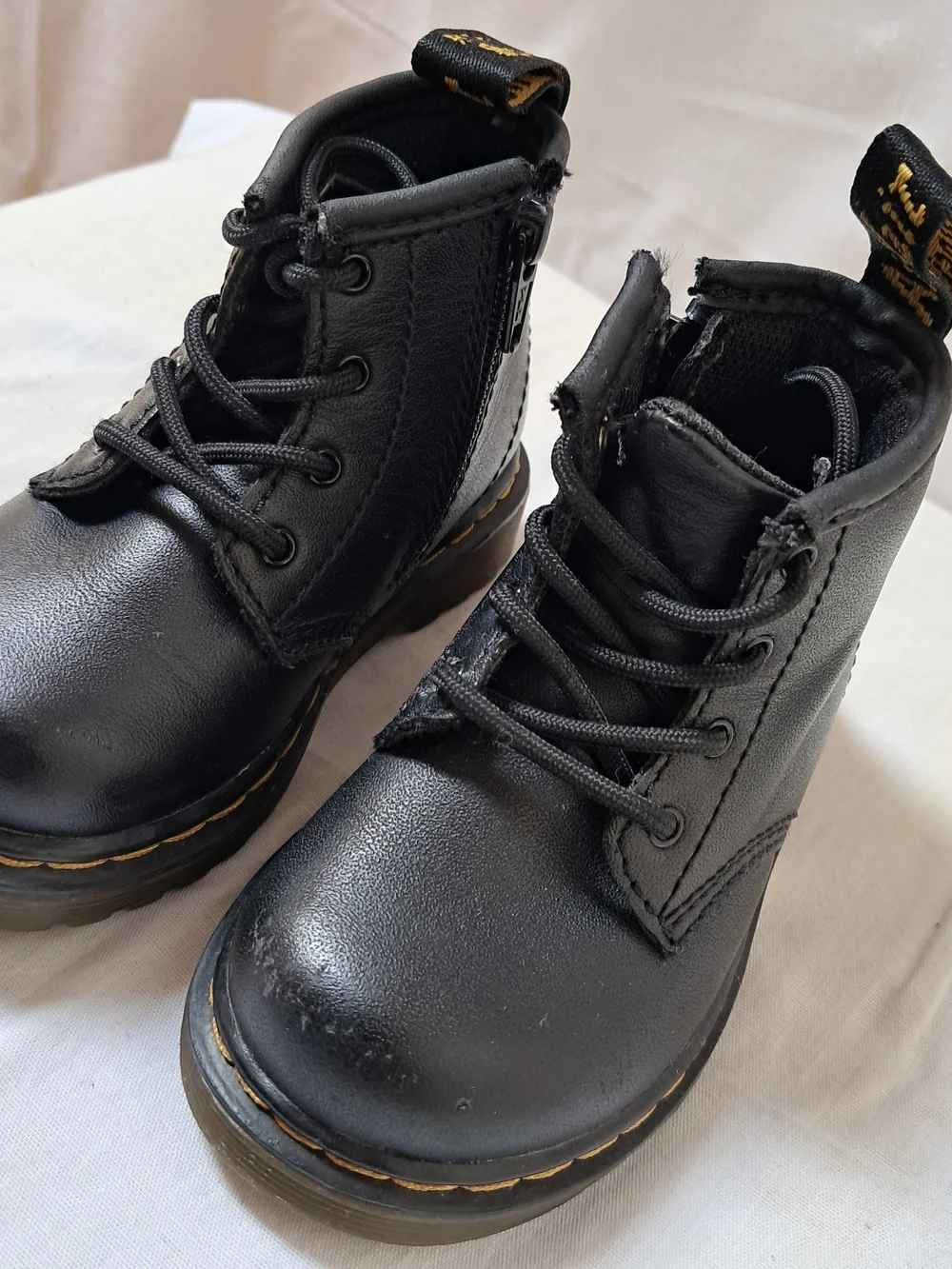 Dr. Martens Delaney Kids Black Leather Lace Up Side Zip Boots